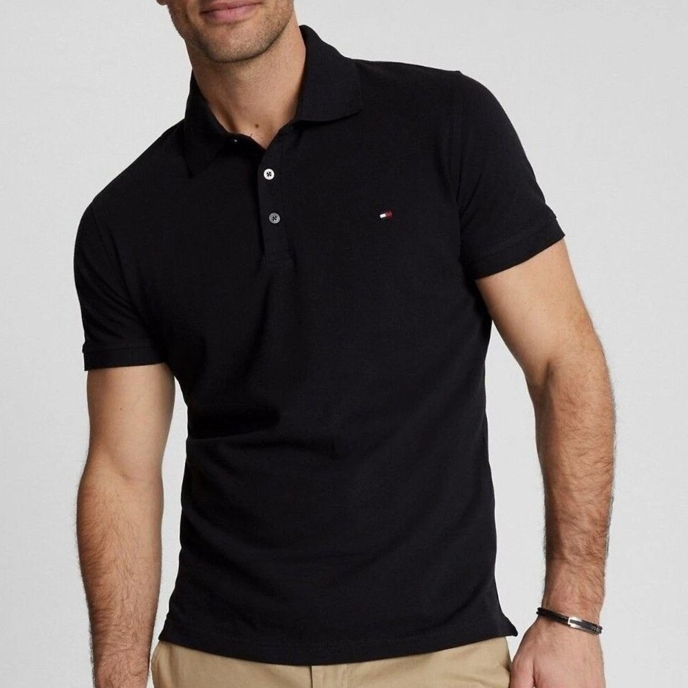 NWT Tommy Hilfiger The Classic Fit Polo Shirt Men's M Black Cotton Blend